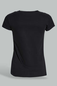 Redtag-Black-Graphic-T-Shirt-Cropped-Tops-Senior-Girls-9 to 14 Years