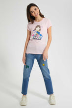 Load image into Gallery viewer, Redtag-Pink-Graphic-T-Shirt-Cropped-Tops-Senior-Girls-9 to 14 Years
