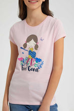 Load image into Gallery viewer, Redtag-Pink-Graphic-T-Shirt-Cropped-Tops-Senior-Girls-9 to 14 Years
