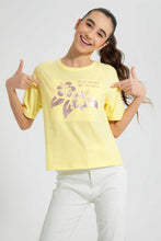 Load image into Gallery viewer, Redtag-Yellow-Emboss-Top-Cropped-Tops-Senior-Girls-9 to 14 Years
