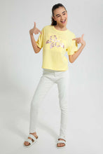 Load image into Gallery viewer, Redtag-Yellow-Emboss-Top-Cropped-Tops-Senior-Girls-9 to 14 Years
