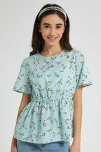 Load image into Gallery viewer, Redtag-Mint-Floral-Peplum-Top-Blouses-Senior-Girls-9 to 14 Years
