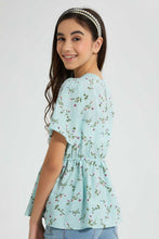Load image into Gallery viewer, Redtag-Mint-Floral-Peplum-Top-Blouses-Senior-Girls-9 to 14 Years
