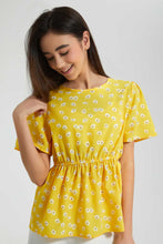 Load image into Gallery viewer, Redtag-Yellow-Floral-Peplum-Top-Blouses-Senior-Girls-9 to 14 Years
