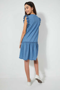 Redtag-Dk-Wash-Embroidered-Denim-Dress-Dresses-Senior-Girls-9 to 14 Years
