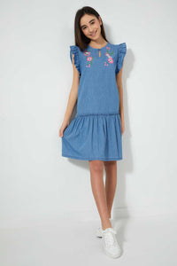 Redtag-Dk-Wash-Embroidered-Denim-Dress-Dresses-Senior-Girls-9 to 14 Years
