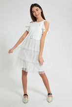 Load image into Gallery viewer, Redtag-White-Dobby-Layered-Dress-Dresses-Senior-Girls-9 to 14 Years
