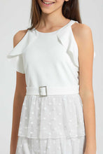 Load image into Gallery viewer, Redtag-White-Dobby-Layered-Dress-Dresses-Senior-Girls-9 to 14 Years
