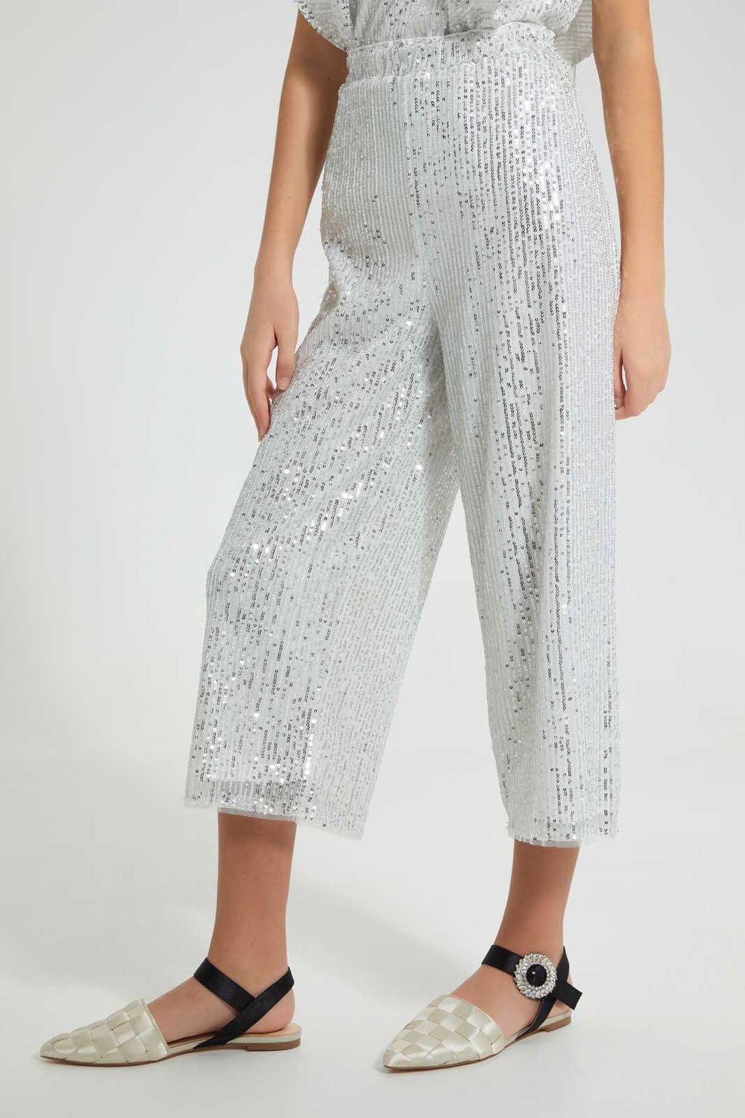 Redtag-Silver-Sequin-Trouser-Cargo-Pants-Senior-Girls-9 to 14 Years