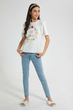 Load image into Gallery viewer, Redtag-White-Frills-Sleeve-Top-Embellished-Senior-Girls-9 to 14 Years

