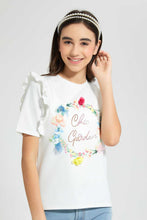 Load image into Gallery viewer, Redtag-White-Frills-Sleeve-Top-Embellished-Senior-Girls-9 to 14 Years
