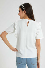 Load image into Gallery viewer, Redtag-White-Frills-Sleeve-Top-Embellished-Senior-Girls-9 to 14 Years
