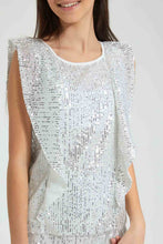 Load image into Gallery viewer, Redtag-Silver-Sequin-Ruffled-Front-Top-Embellished-Senior-Girls-9 to 14 Years
