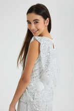 Load image into Gallery viewer, Redtag-Silver-Sequin-Ruffled-Front-Top-Embellished-Senior-Girls-9 to 14 Years
