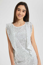 Load image into Gallery viewer, Redtag-Silver-Sequin-Ruffled-Front-Top-Embellished-Senior-Girls-9 to 14 Years
