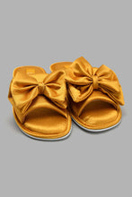 Load image into Gallery viewer, Redtag-Mustard-Satin-Bow-Trim-Slipper-Slippers-Women&#39;s-
