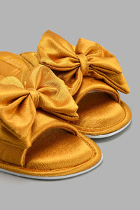 Redtag-Mustard-Satin-Bow-Trim-Slipper-Slippers-Women's-