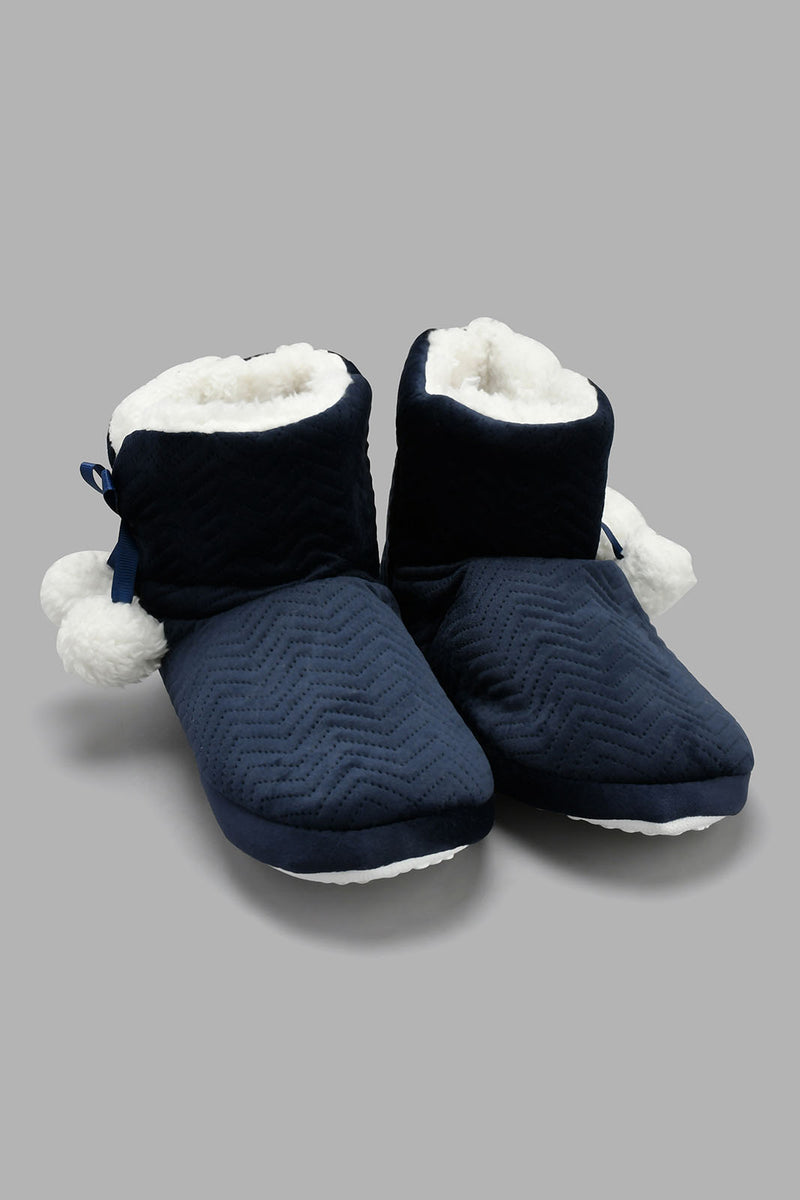 Redtag-Navy-Booty-Slipper-With-Pom-Pom-Slippers-Women's-