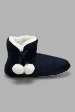 Load image into Gallery viewer, Redtag-Navy-Booty-Slipper-With-Pom-Pom-Slippers-Women&#39;s-
