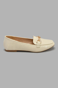 Redtag-Ivory-Loafer-With-Gold-Chain-Trim-Loafers-Women's-