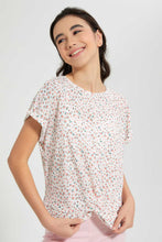 Load image into Gallery viewer, Redtag-White-Ditsy-Print-Extended-Front-Tie-Jacquard-Top-All-Over-Prints-Senior-Girls-9 to 14 Years
