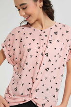 Load image into Gallery viewer, Redtag-Pink-Floral-Extended-Front-Tie-Jacquard-Top-All-Over-Prints-Senior-Girls-9 to 14 Years
