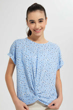 Load image into Gallery viewer, Redtag-Light-Blue-Floral-Extended-Front-Tie-Jacquard-Top-All-Over-Prints-Senior-Girls-9 to 14 Years
