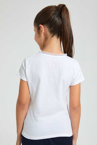 Redtag-White-Lace-Neck-Plain-T-Shirt-Plain-Girls-2 to 8 Years