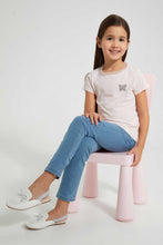 Load image into Gallery viewer, Redtag-Pink-Lace-Neck-Plain-T-Shirt-Plain-Girls-2 to 8 Years
