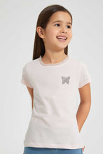 Load image into Gallery viewer, Redtag-Pink-Lace-Neck-Plain-T-Shirt-Plain-Girls-2 to 8 Years
