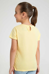 Redtag-Yellow-Collar-Plain-Tee-Blouses-Girls-2 to 8 Years