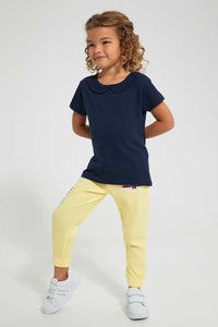 Redtag-Navy-Collar-Plain-Tee-Blouses-Girls-2 to 8 Years