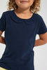 Redtag-Navy-Collar-Plain-Tee-Blouses-Girls-2 to 8 Years