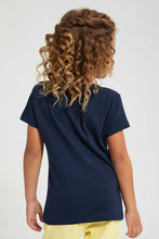 Load image into Gallery viewer, Redtag-Navy-Collar-Plain-Tee-Blouses-Girls-2 to 8 Years
