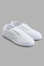 Load image into Gallery viewer, Redtag-White-Plimsol-With-Gold-Eyelets-Lace-Up-Shoes-Women&#39;s-
