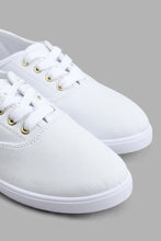 Load image into Gallery viewer, Redtag-White-Plimsol-With-Gold-Eyelets-Lace-Up-Shoes-Women&#39;s-
