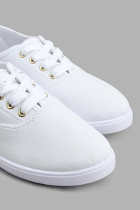 Redtag-White-Plimsol-With-Gold-Eyelets-Lace-Up-Shoes-Women's-