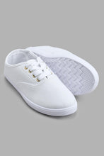 Load image into Gallery viewer, Redtag-White-Plimsol-With-Gold-Eyelets-Lace-Up-Shoes-Women&#39;s-
