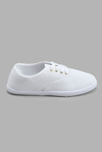 Load image into Gallery viewer, Redtag-White-Plimsol-With-Gold-Eyelets-Lace-Up-Shoes-Women&#39;s-
