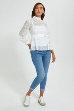 Load image into Gallery viewer, Redtag-White-Organza-Jacquard-Belted-Blouse-Blouses-Women&#39;s-0
