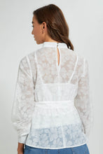 Load image into Gallery viewer, Redtag-White-Organza-Jacquard-Belted-Blouse-Blouses-Women&#39;s-0
