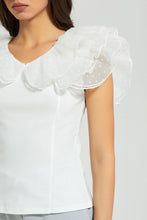 Load image into Gallery viewer, Redtag-White-Ruffle-Neck-And-Sleeve-Top-Tops-Women&#39;s-
