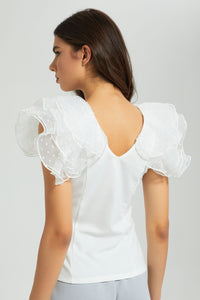 Redtag-White-Ruffle-Neck-And-Sleeve-Top-Tops-Women's-