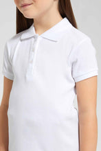 Load image into Gallery viewer, Redtag-White-Drop-Needle-Polo-Tee-Category:T-Shirts,-Colour:White,-Filter:Girls-(2-to-8-Yrs),-GIR-T-Shirts,-New-In,-New-In-GIR-APL,-Non-Sale,-S22B,-Section:Kidswear,-TBL-Girls-
