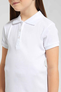 Redtag-White-Drop-Needle-Polo-Tee-Category:T-Shirts,-Colour:White,-Filter:Girls-(2-to-8-Yrs),-GIR-T-Shirts,-New-In,-New-In-GIR-APL,-Non-Sale,-S22B,-Section:Kidswear,-TBL-Girls-