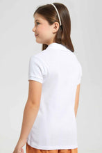 Load image into Gallery viewer, Redtag-White-Drop-Needle-Polo-Tee-Category:T-Shirts,-Colour:White,-Filter:Girls-(2-to-8-Yrs),-GIR-T-Shirts,-New-In,-New-In-GIR-APL,-Non-Sale,-S22B,-Section:Kidswear,-TBL-Girls-
