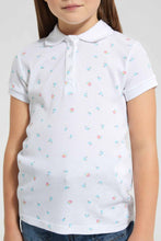 Load image into Gallery viewer, Redtag-White-Aop-Polo-Tee-Category:T-Shirts,-Colour:White,-Filter:Girls-(2-to-8-Yrs),-GIR-T-Shirts,-New-In,-New-In-GIR-APL,-Non-Sale,-S22B,-Section:Kidswear,-TBL-Girls-

