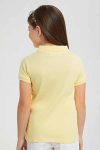 Redtag-Yellow-Drop-Needle-Polo-Tee-Category:T-Shirts,-Colour:Yellow,-Filter:Girls-(2-to-8-Yrs),-GIR-T-Shirts,-New-In,-New-In-GIR-APL,-Non-Sale,-S22B,-Section:Kidswear,-TBL-Girls-