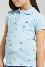 Load image into Gallery viewer, Redtag-Blue-Aop-Polo-Tee-Category:T-Shirts,-Colour:Blue,-Filter:Girls-(2-to-8-Yrs),-GIR-T-Shirts,-New-In,-New-In-GIR-APL,-Non-Sale,-S22B,-Section:Kidswear,-TBL-Girls-
