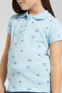 Redtag-Blue-Aop-Polo-Tee-Category:T-Shirts,-Colour:Blue,-Filter:Girls-(2-to-8-Yrs),-GIR-T-Shirts,-New-In,-New-In-GIR-APL,-Non-Sale,-S22B,-Section:Kidswear,-TBL-Girls-